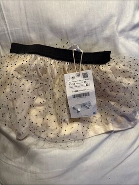 Zara Cream Tulle Skirt with Black Polka Dot and Black Waistband